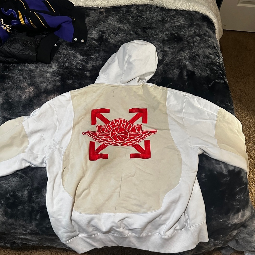 Off-White Cream and Red Graphic Hoodie